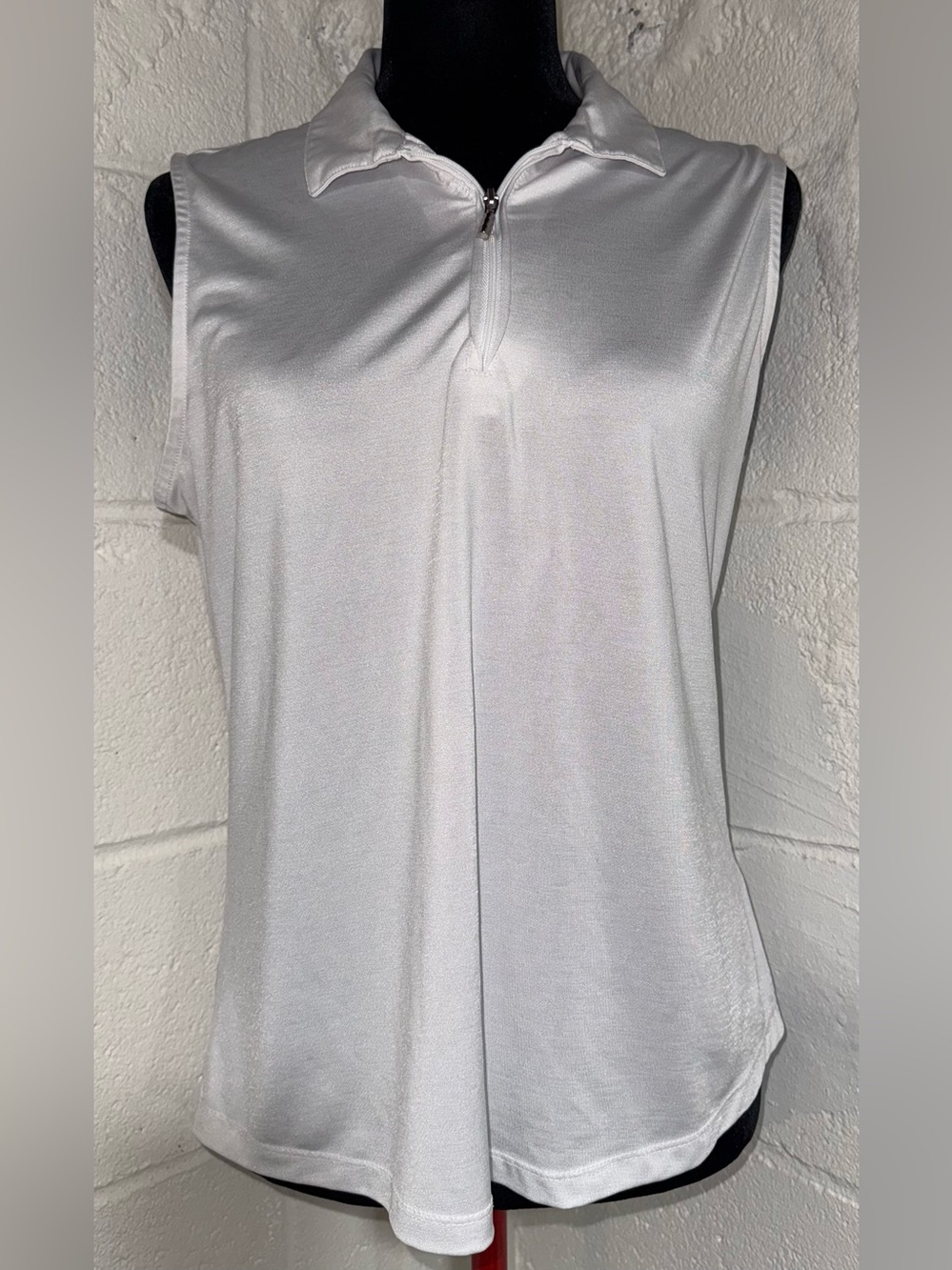 Greg Norman Play Dry White Sleeveless 1/4 Zip Golf Tennis Polo Shirt Size L